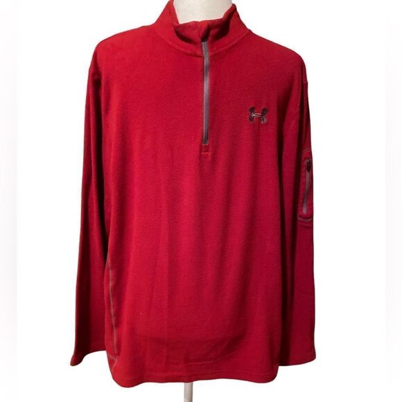 Under Armour Red Fleece Pullover Jacket Size Large - Picture 1 of 7